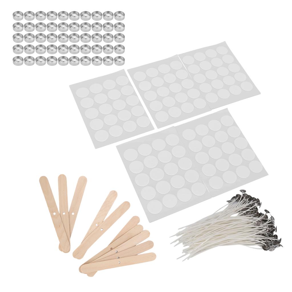 100Pcs 15cm Candle Wicks100Pcs Double Sided Wicks Stickers50Pcs Candle Shells10Pcs Wood Wicks Holders