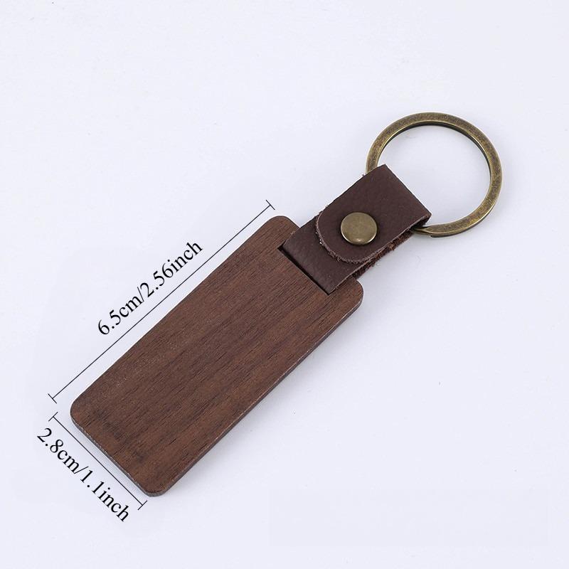 Wooden Keychain Blanks Rectangle Wood Keychain Blanks With Leather Strap Engraving Blanks Key Chain