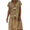 Robe Vintage pour Femme, Couleur Unie, Col en V, Manches Courtes, Imprimée, Coupe Ample, Longueur Genou