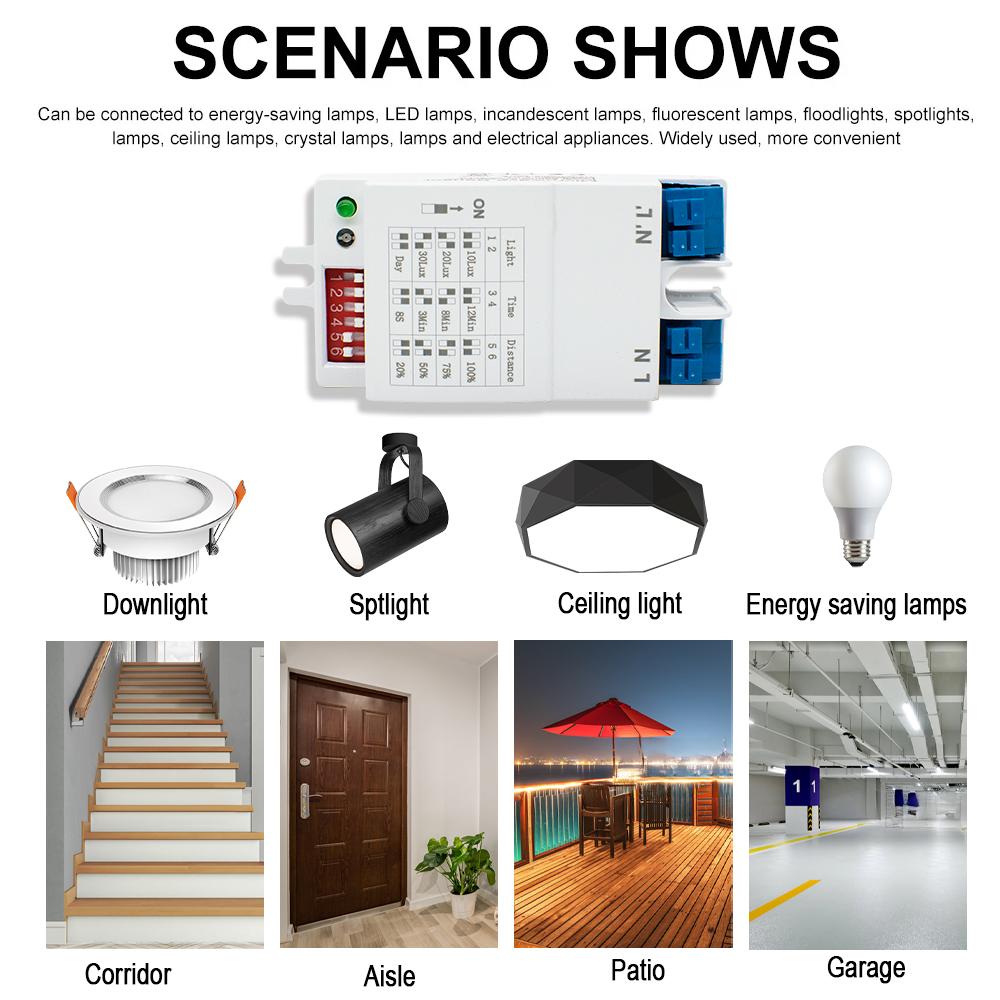 220V-240V 5.8GHz Microwave for Radar Body Motion Detector For LED Light For ceiling walls, hotel hallways, sensor lights