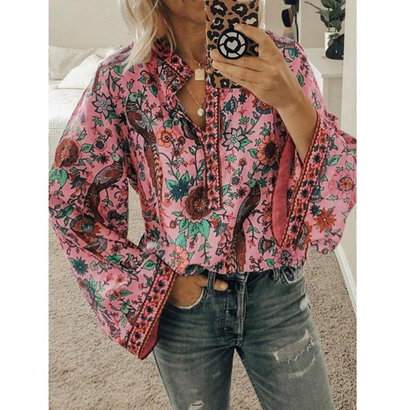 Spring Autumn Print Aesthetic Loose Casual Shirt Women Long Sleeve Vintage All Match Lady Blouse Sweet Fashion