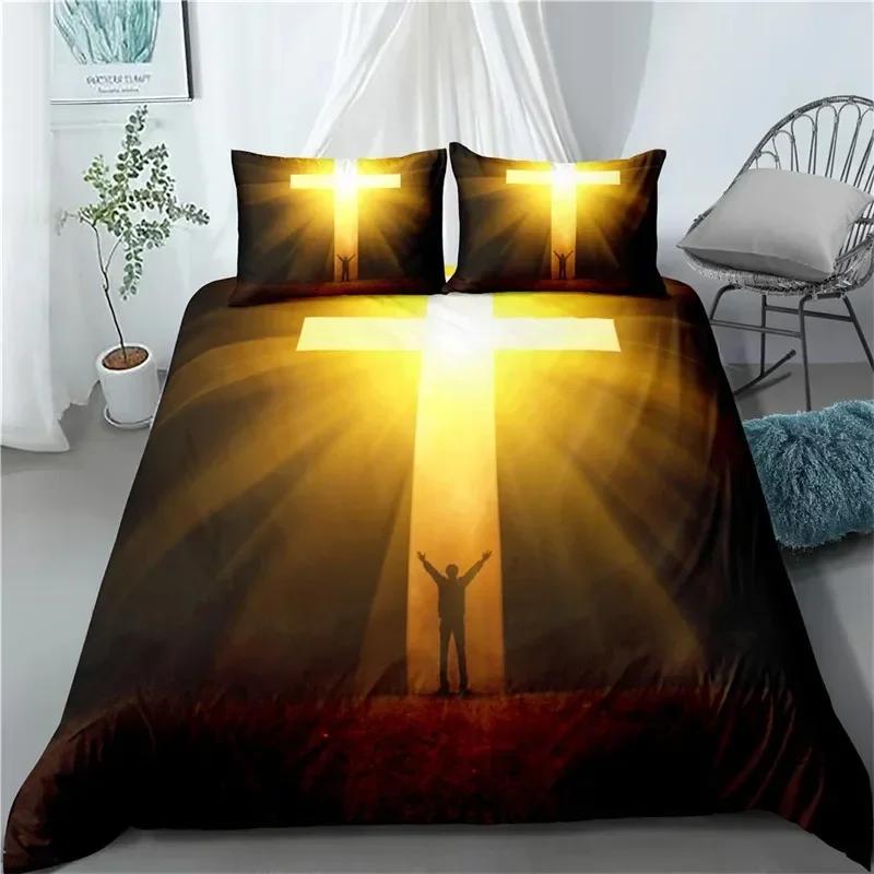 3D Jesus Christ Microfiber Cross Comfortable Duvet Quilt Cover Pillowcase Bedding Set Children Bedroom Decoration Home Textile