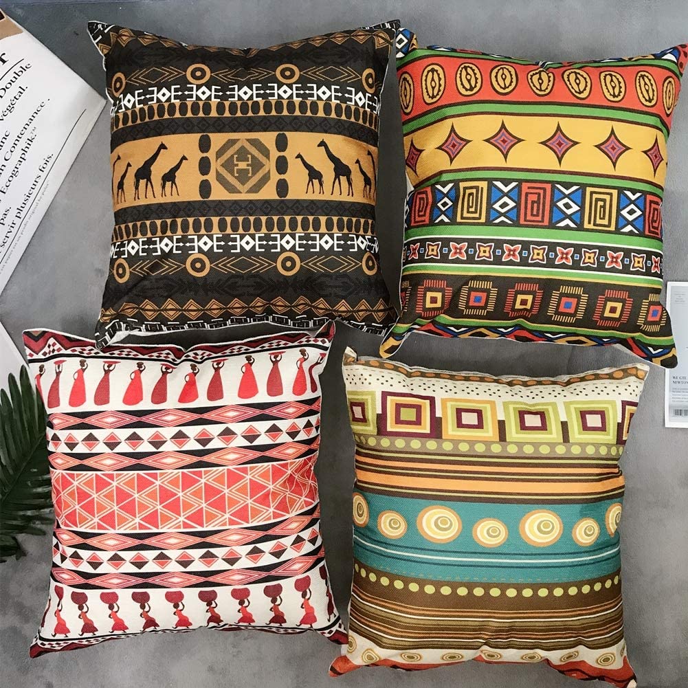 African Ethnic Style Linen Cushion Cover for Car Living Room Sofa Bedroom Home Decor, 40x40 45x45 50x50 60x60 Pillowcase