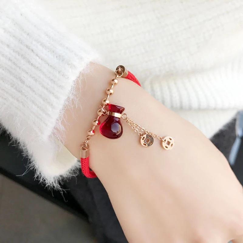 Personalized Red Japanese-Korean Titanium Steel Bracelet for Women