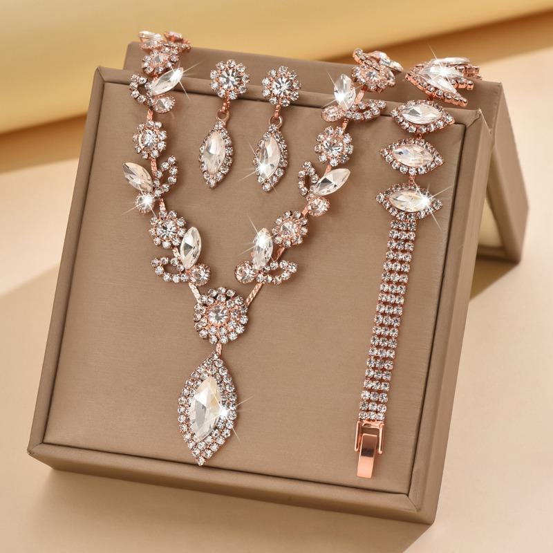 

Meier Bridal white crystal floral jewelry set - elegant necklace accessories for wedding banquets