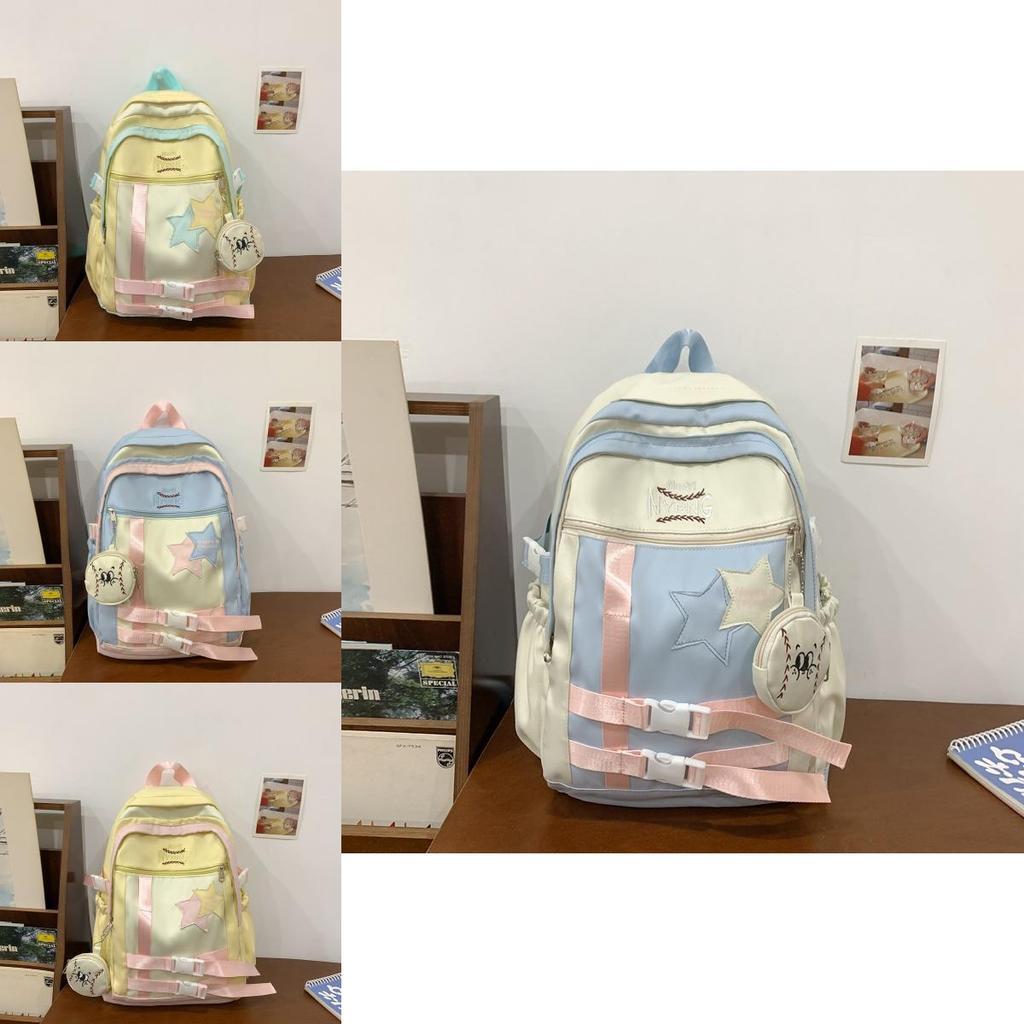 Fashionable Color Blocked Letter Embroidery Star Decoration Student Backpack For School Education