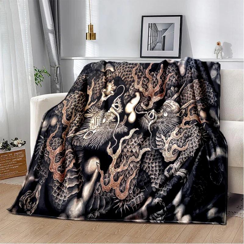 3D Print Chinese Dragon Blanket Soft Sofa Cover Throw Blanket Fleece Tapestry Lightweight Warm Bed Blankets for Bedroom Couch