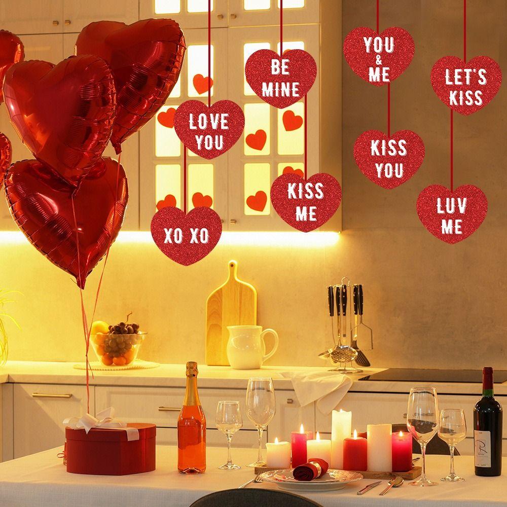 16Pcs Paper Valentine's Day Hanging Heart Pendant Decorative Red Love Heart Charm with Ribbon Funny Valentine's Day Decoration
