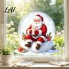 Removable Window Art Christmas Clings Decoration Cartoon Santa Claus Sticker with Crystal Ball Winter Party Supplies Hot Cocoa Reusable Static PVC