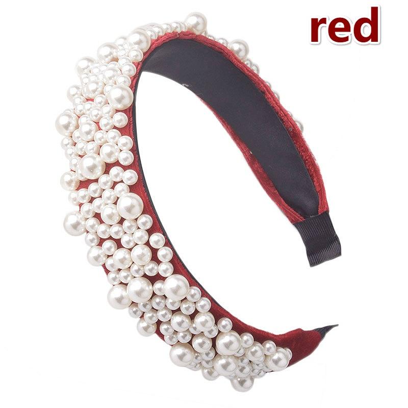 New Winter Women Fashion Pearl Rhinestone Headband Velvet Padded Hair Band Luxury Headwear Ladies Ha