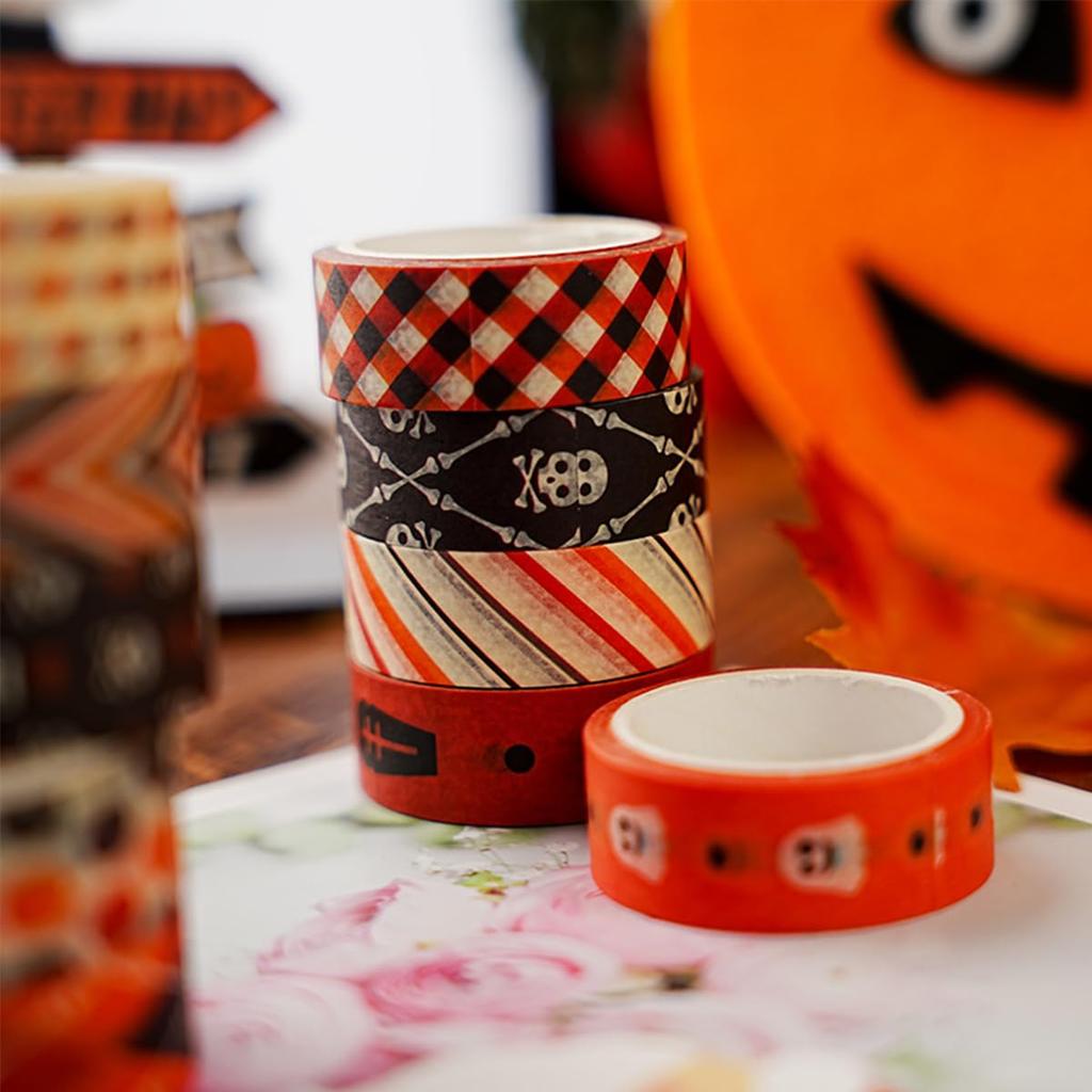 10 Rolls Halloween Washi Tape Set,Holiday Washi Masking Tape Set with Skull Ghost Decorative Masking Tapes for Journal,DIY