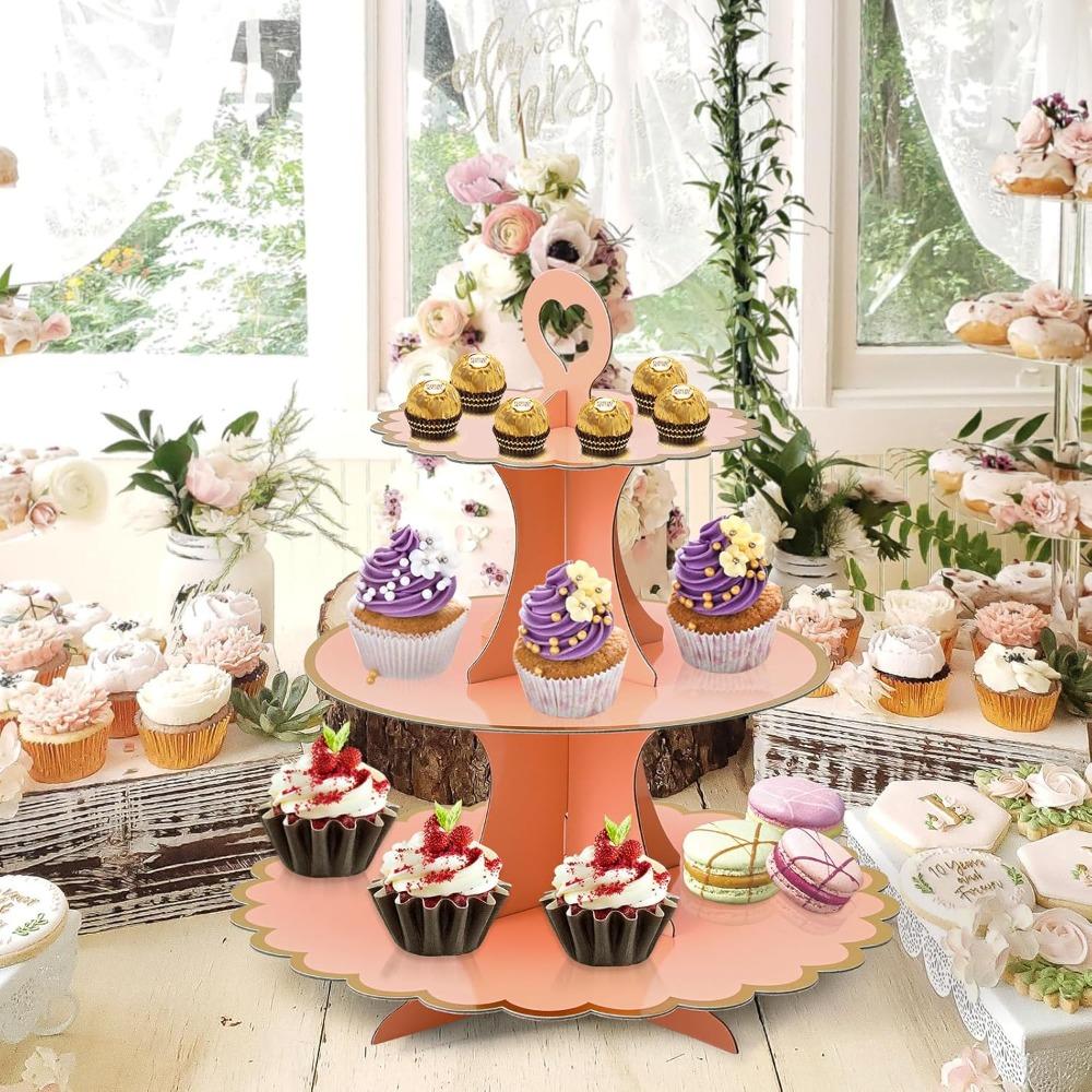 Disposable Three-layer Hot Stamping Paper Cake Stand Birthday Party Supplies Floral Tea Party Wedding Party Cake Decoration