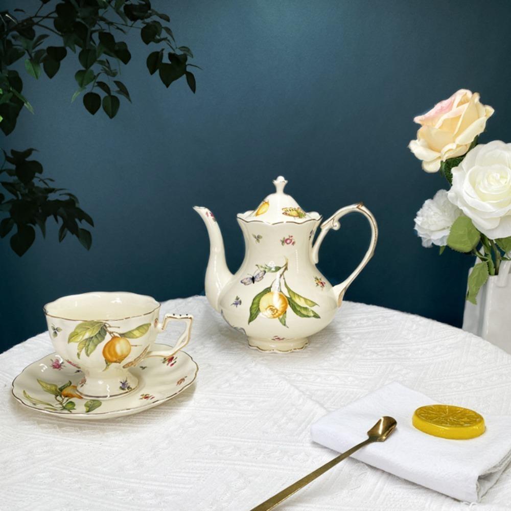 Ceramic Teacup and Saucer Set Morning Tea Cup Gold Trim Elegant English Teacup 200ml Coffee Cup+saucer+teaspoon Retro Coffee Cup