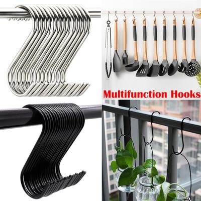 5/10 stücke Edelstahl S-Form Haken Küche Schlafzimmer Schwarz Silber Geländer S Kleiderbügel Haken Verschluss Halter Haken Hängende Lagerung werkzeuge