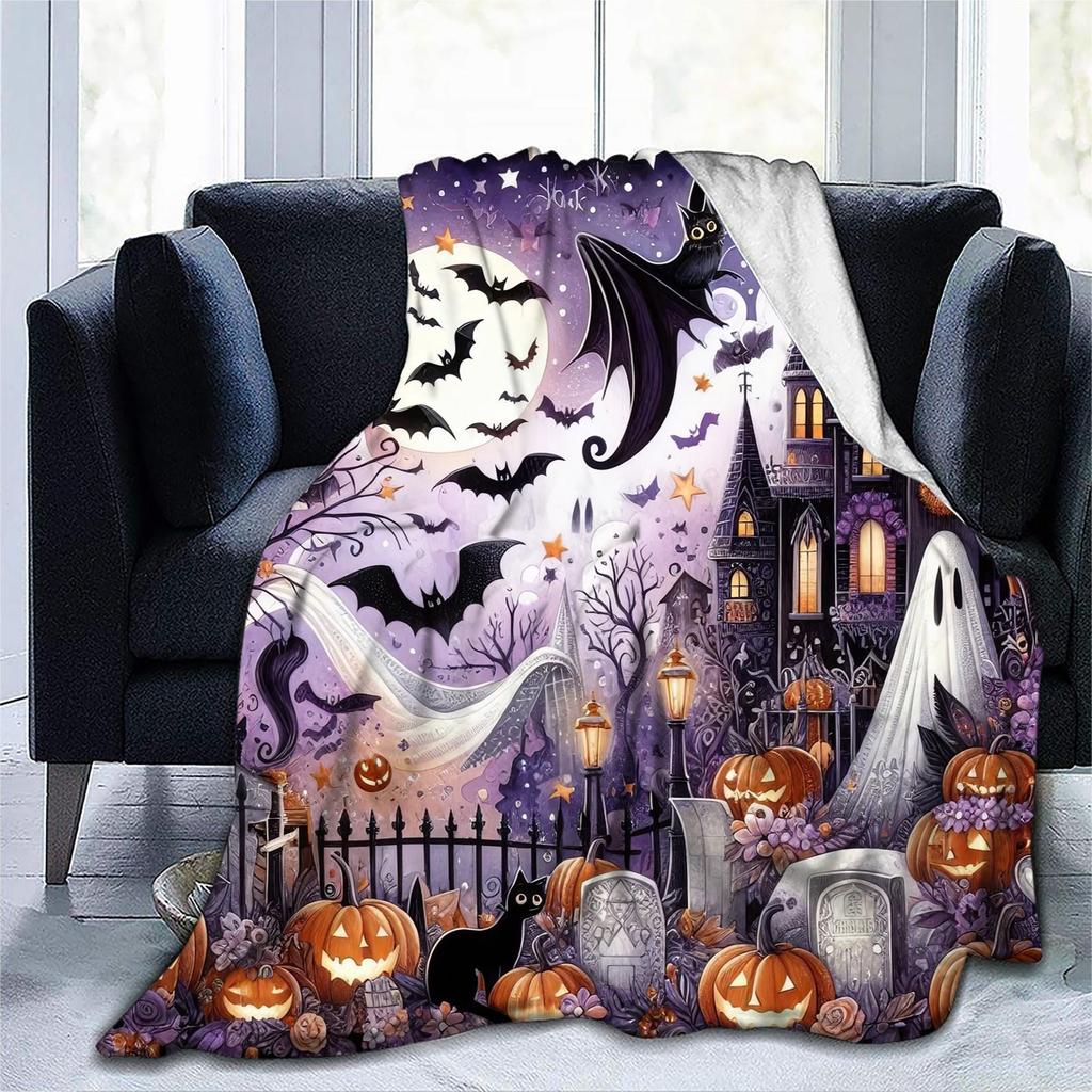 1pc Halloween Print Throw Blanket, Soft Cozy for Sofa or Bed, Spooky Decor for Home, Party or Holiday Gift