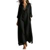 Women’s Long Sleeve Shirt Dress Linen Cotton Collared Maxi Dress Loose Fit Spring Summer Casual Style