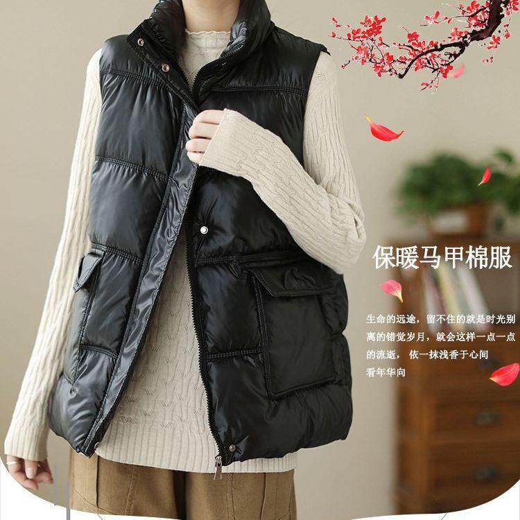 Imitation down cotton clothes vest autumn and winter new Korean version loose vest vest vest warm outside wearing vest jacket women