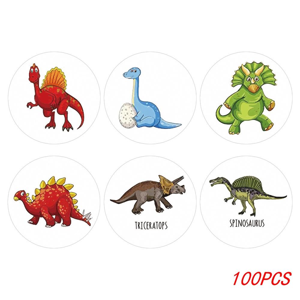 100-500Pcs 1'' Round Dinosaur Stickers For Teacher Reward Stickers School Supplies Animal Incentive Roll Sticker For Home