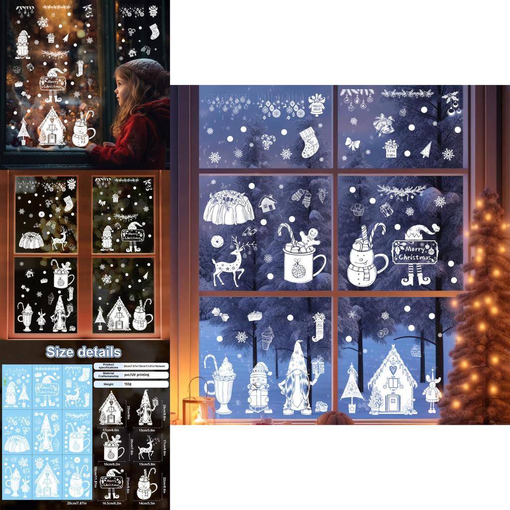 Weihnachts Schneeflocke Rentier Fensteraufkleber mit statischen Glasaufklebern für Feiertagsdekoration