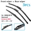 Wiper Front Rear Wiper Blades Set For Renault Koleos MK1 2008 2009 2010 2011 2012 2013 2014 2015 Front Rear Window 24"+19"+16"