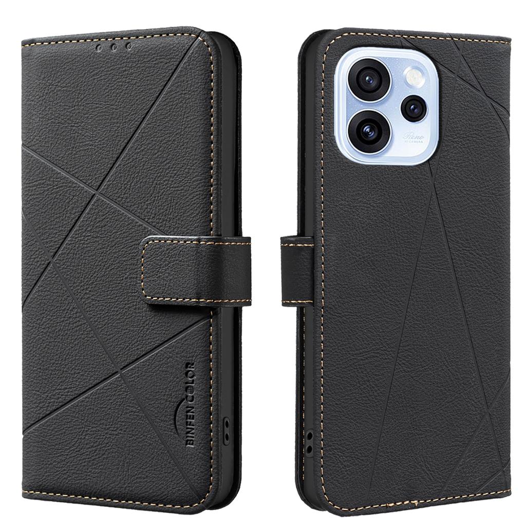 For Oppo Reno15 F 5G Case BINFEN COLOR BF35 Geometry Imprinted Leather Phone Cover RFID Blocking Wallet Stand