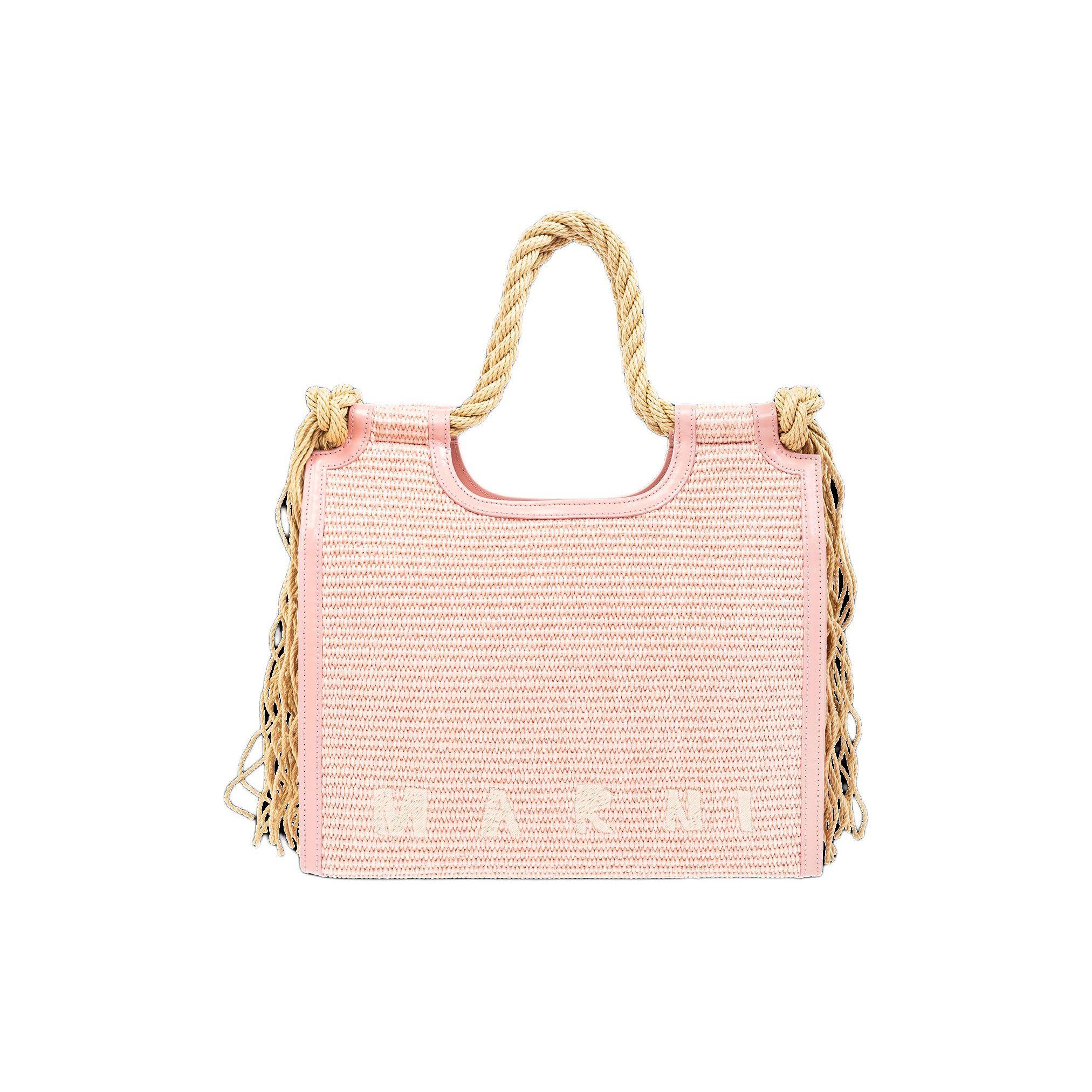 

Marni Logo Embroidered Leather Tote Bag Women tote bags Pink BMMP0024U0P3860ZO708 Basic Set (Bag+Dust Bag)