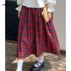 Japanese Mori Girl Spring Autumn Women Midi Skirt High Waist Burgundy Plaid Vintage Skirt Sweet Girl's Elegant Retro Skirts Womens