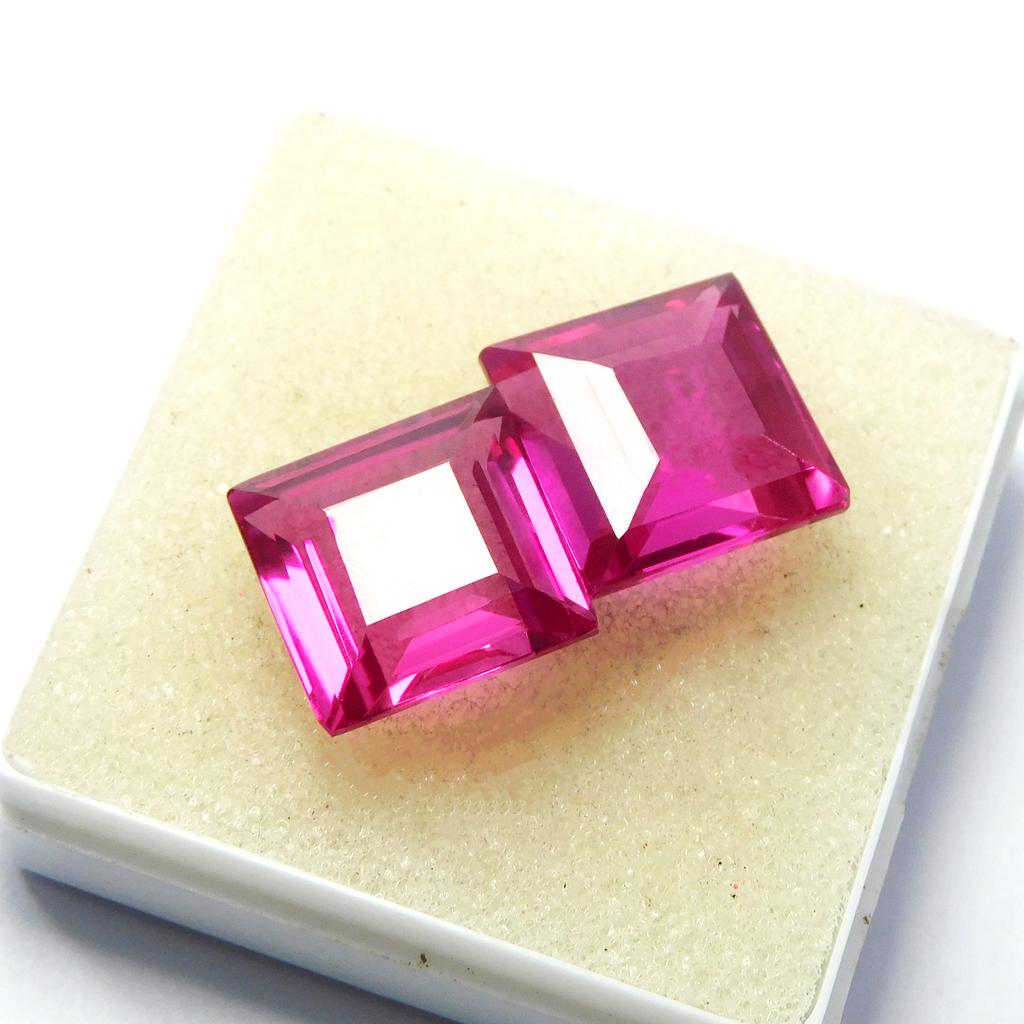 19.85 Ct Natural Pink Ruby Excellent Square Cut CERTIFIED Loose Gemstone Pair