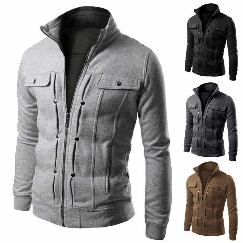 Mens Slim Fit Stand Collar Long Sleeve Coat Top Military Jacket For Stylish Look