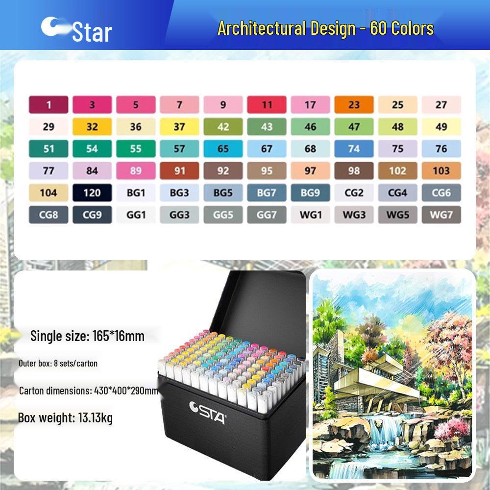 Sta 3212BR 168-Color Soft Tip Oil-Based Anime Markers Set