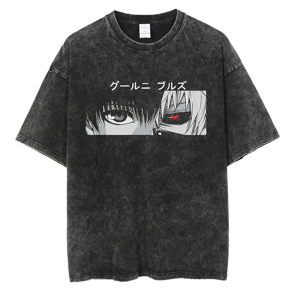 Anime Tokyo Ghoul Juuzou Suzuya Printed T Shirt Men Crewneck Washed T-shirts Manga Vintage Cotton Tshirt Harajuku Male Tops