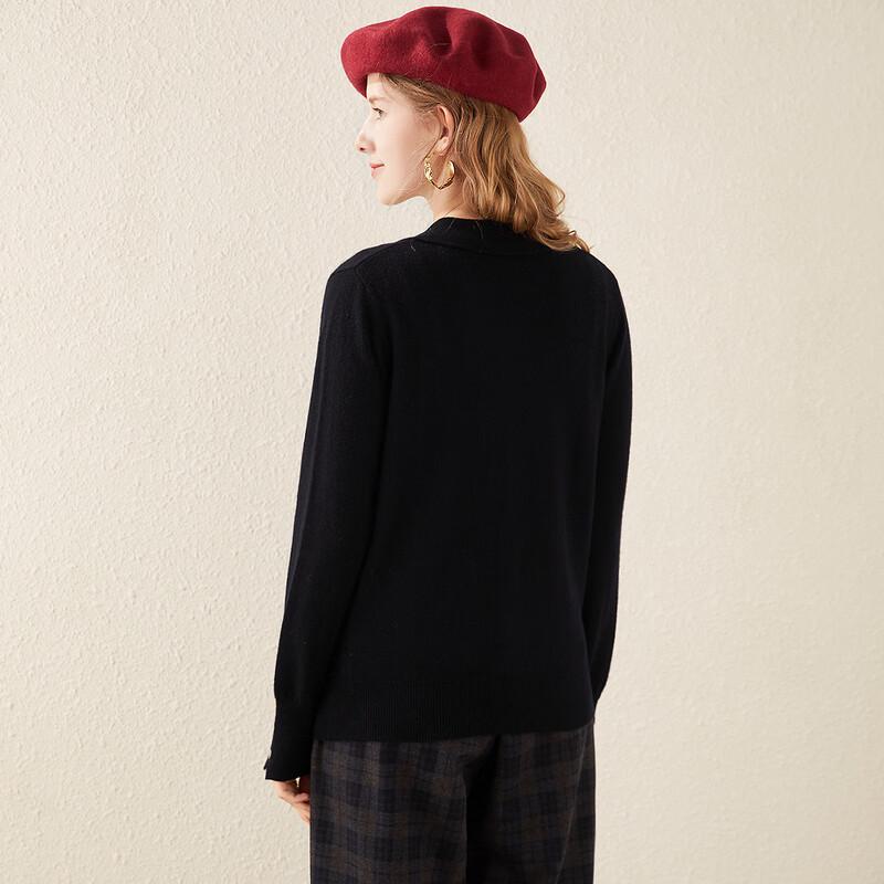 TUHUANG Women's Pure Wool Shirt Collar Cardigan