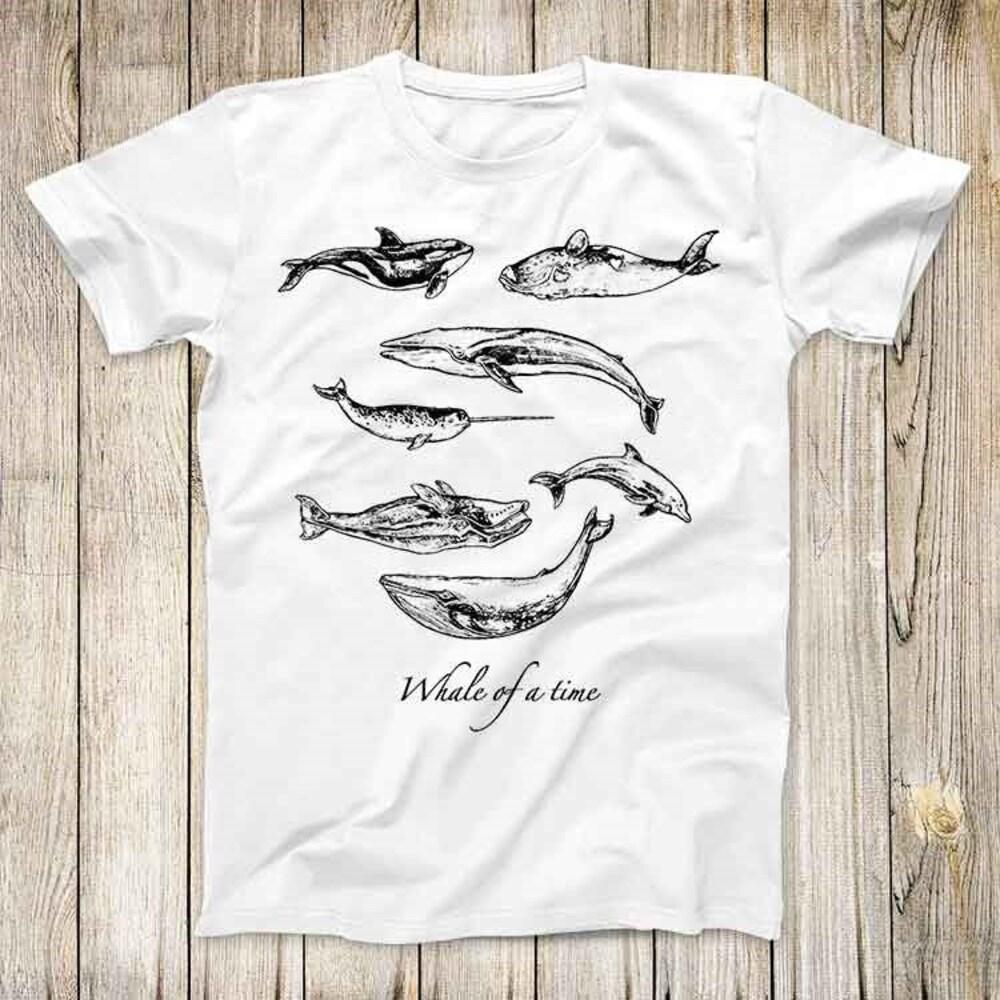 

Футболка из 100% хлопка плотностью 230 г/м2 с изображением кита времени, короля океана, NatureTop, лучший милый подарок, мужская женская футболка унисекс 3009 XS белый