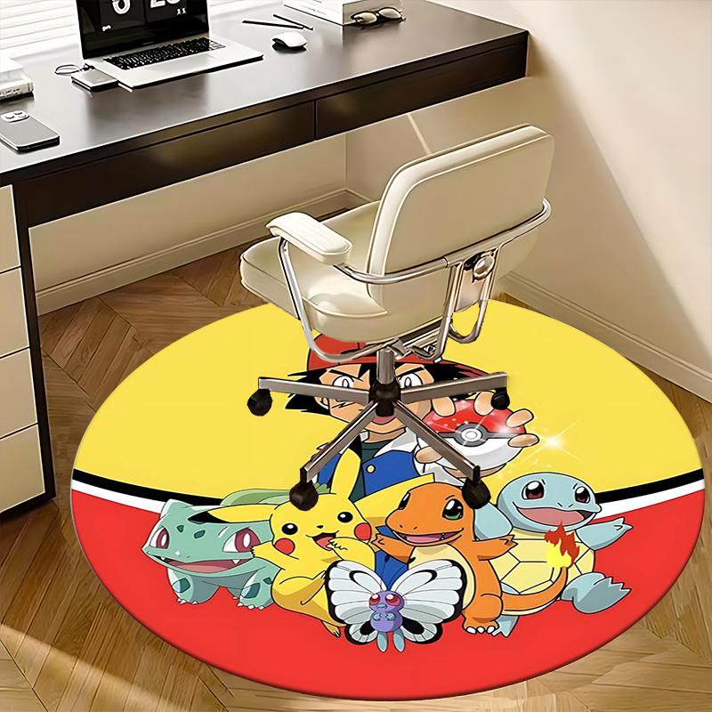 Pokemon Characters,Pikachu Chair mat Round Rug Office carpet, Machine Washable, Non slip, Suitable for Living Rooms, Bedrooms