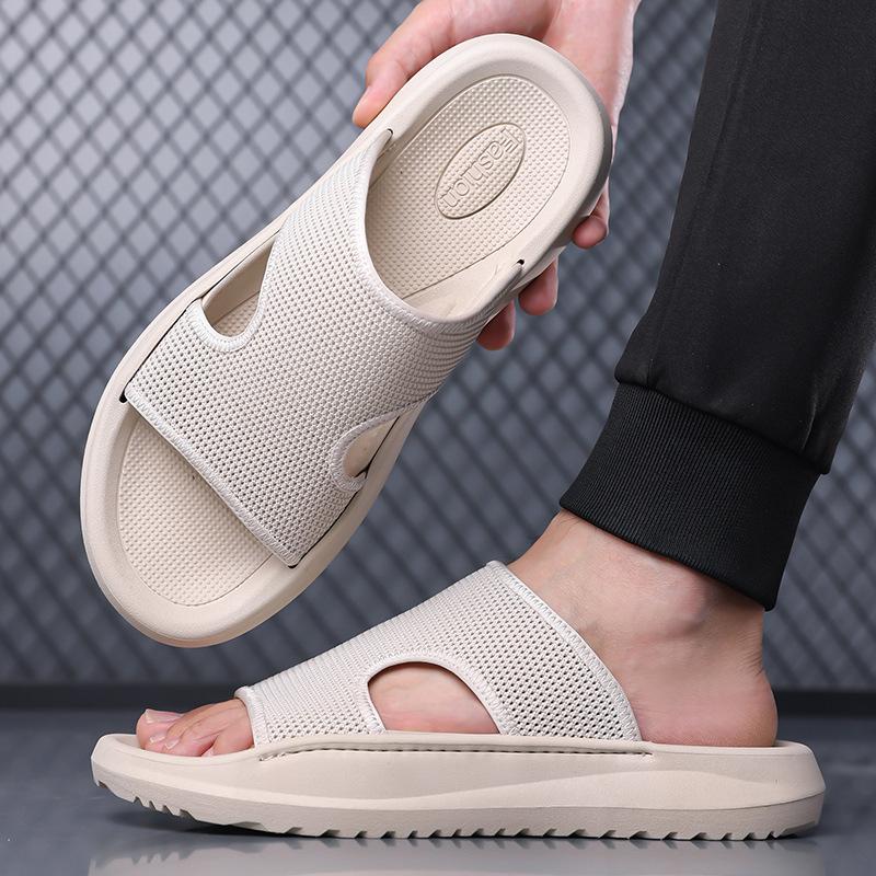 Summer Men Shoes Fashion Slippers Mesh Upper Casual Slides Comfortable Thick-soled Beach Shoes