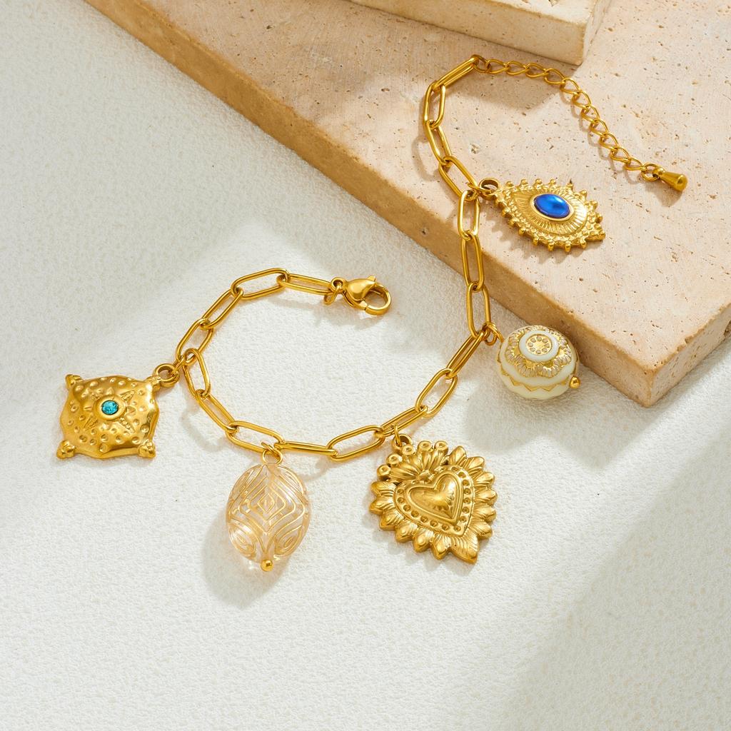 316L Stainless Steel Vintage Palace Enchase Heart Flower Charm Bracelet For Women Lady Fashion New Jewelry Glamorous