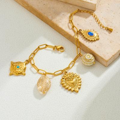 Bracelet Charm Bracelet Vintage Palace Enchase Cœur Fleur Acier Inoxydable 316L Pour Femmes Dame Mode Nouveau Bijou Glamour