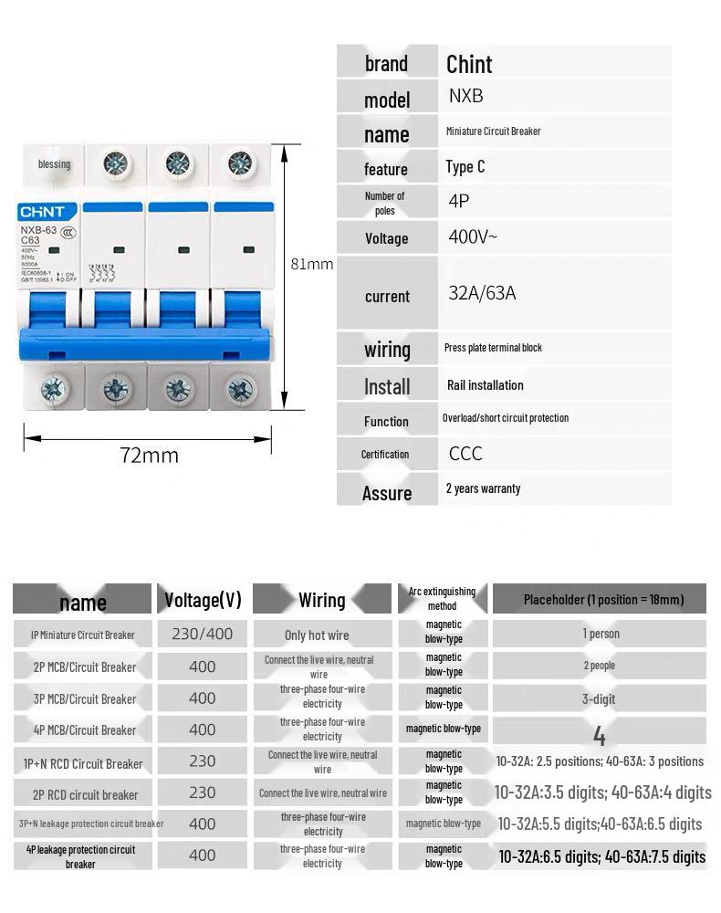 Zhengtai NXB-631P Miniature Circuit Breaker: 2P Household, 3P 63A, 4P 32A Electric Switch