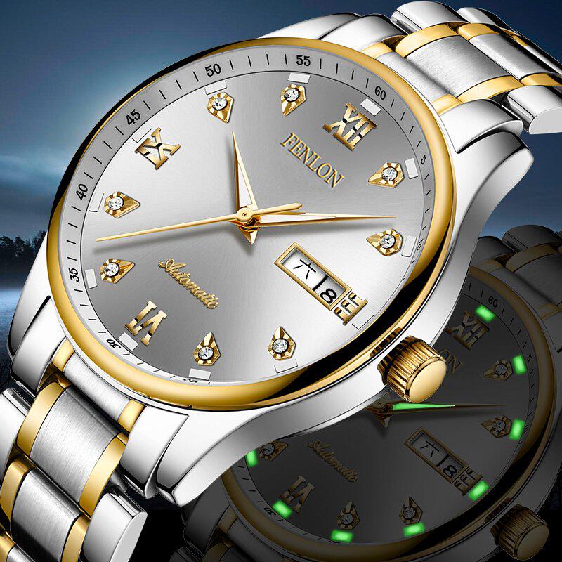 Fashion Stainless Steel Mens Mechanical Business Wrist Watch Top Brand Luxury Skeleton Male Clock