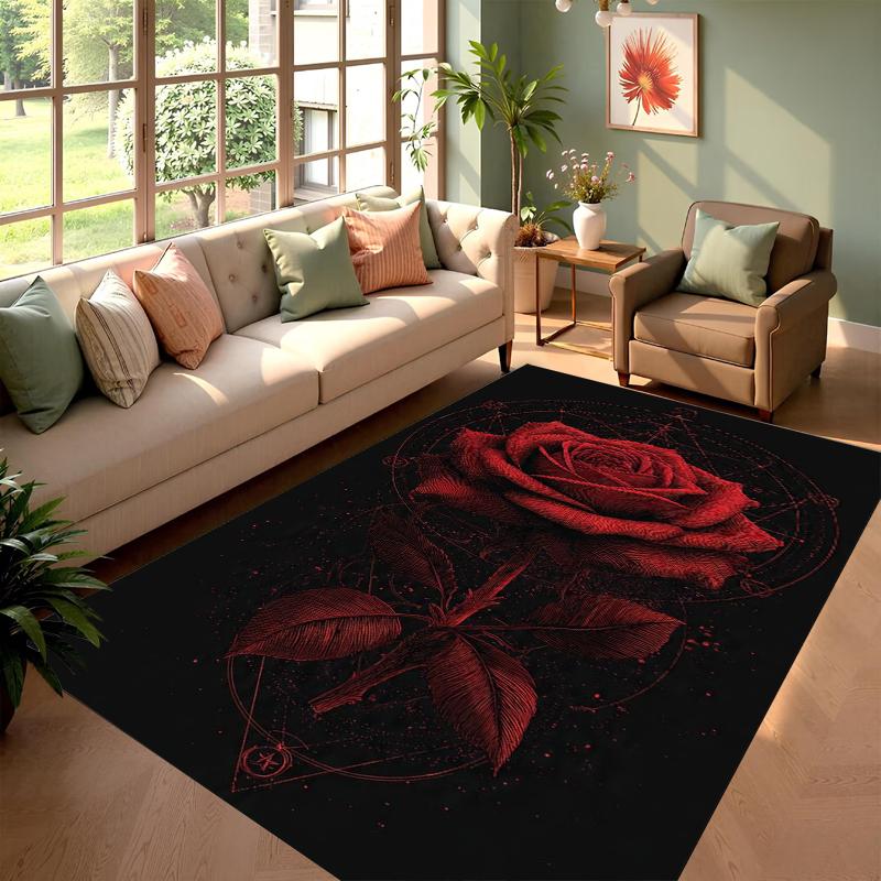 Rose Flowers Nordic Love Ρομαντικό χαλί για σαλόνι υπνοδωμάτιο Διακόσμηση σπιτιού, πατάκι δαπέδου Αντιολισθητική διακόσμηση για πατάκι καναπέ
