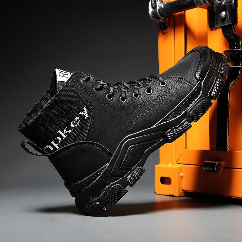 Рабочая обувь мужская искусственная кожа повседневная обувь с высоким берцем на платформе — фото 3
