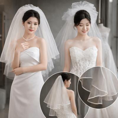 Bow Wedding Veil Pearl Accessories Women's Tulle New Bridal Veil  Bridal Photoshoot