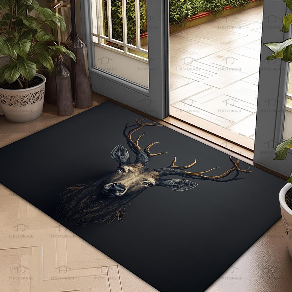 VIKAMA Forest Reindeer Pattern Rug for Bedroom, Living Room, and Entryway Non-Slip, Stain-Resistant Doormat for Home Decor