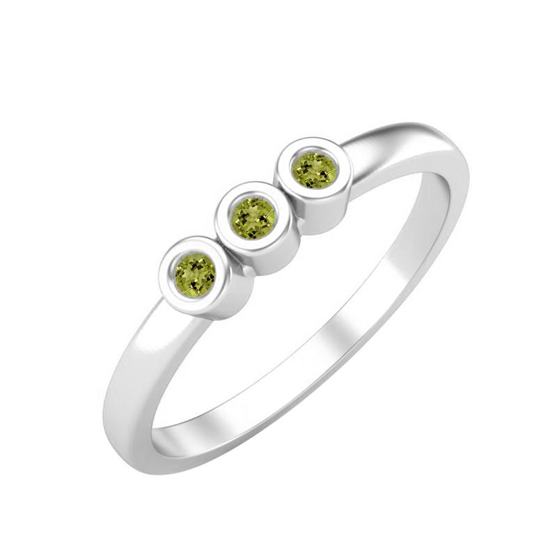 

Tiny Round Shape Peridot Gemstone 925 Sterling Silver Three Stone Minimalist Women Engagement Ring 6.5 білий