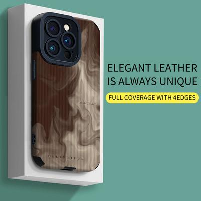 Vertical Grain Leather Shell Soft Silicone Phone Case Back Cover with Camera Lens Full Protection for iPhone