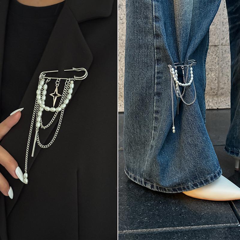 Retro Imitation Pearl Metal Chain Tassel Pendant Pin Pants Foot Chain Creative Girl Fashion Jewelry