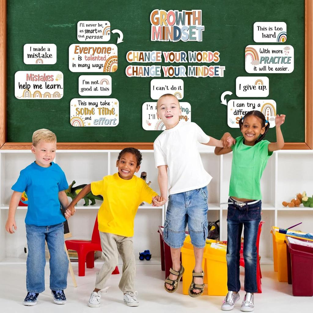 Pajean 37 Pieces Rainbow Bulletin Board Set Classroom Motivational Bulletin Board Positive Wall Decoration Signs Pirational Growth Mindset Posters