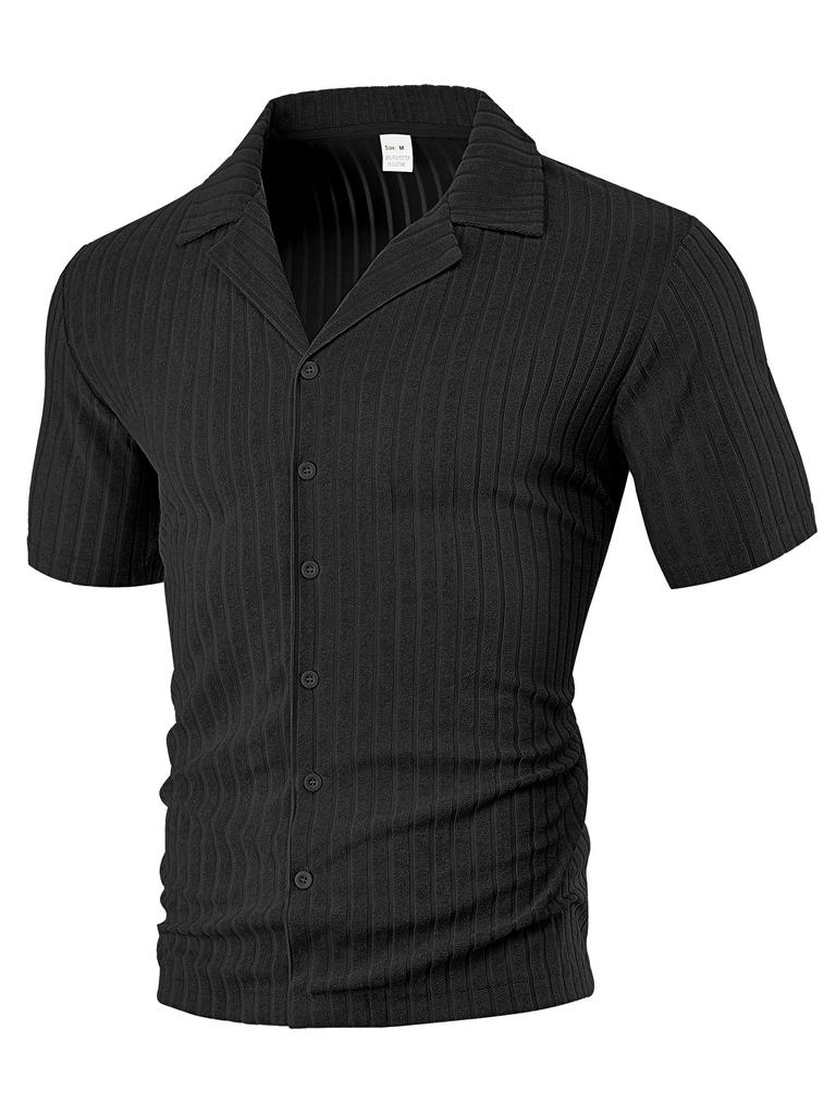 European Size Men's Clothing Summer Loose Casual Breathable Lapel Cardigan Solid Color Towel Jacquard Cloth Short-sleeved Men's Shirt