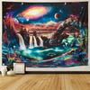 Lahasbja Blacklight Galaxy Planet Tapestry UV Reactive Waterfall Landscape Tapestry Mountain Wave Wall Tapestries Neon Nebula Plants Wall Hanging for