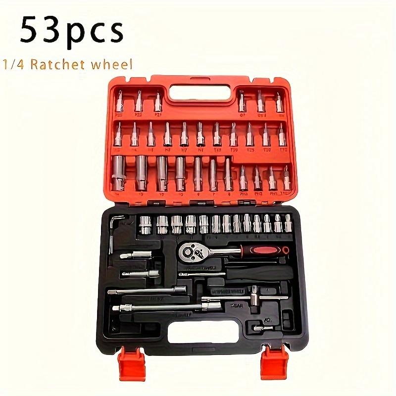 

Набор из 53 предметов Трещоточная торцевая рукоятка с удлинителем - Привод 1/4 дюйма, Прочная сталь, Оранжевый, Идеально подходит для ремонта автомобилей и домашнего использования, Включает ящик для хранения 53pcs